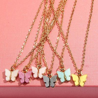 China Factory Outlet Trendy Jewelry Safe Acrylic Gold Plated Fashion Vintage Butterfly Pendant Necklace for sale