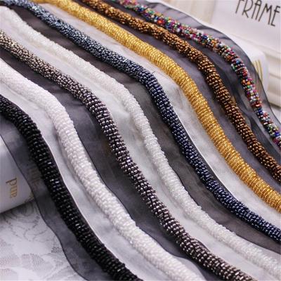 China Wholesale Nylon Beaded Trim Ribbon Trim Beaded Lace Embroidery Morden Vintage Custom Dress Sewing Diy Clothing Accessory for sale