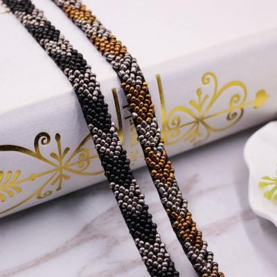 China Morden Seed Bead Trim Lace Ribbon Beaded Collar Sew On African Dress Decoration Trimming for sale