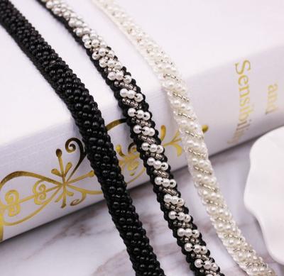 China Morden Eishow 1/4 Inch Twill Black/White Beaded Beaded Embroidery Dress Fabric Handmade Sewing Trimming for sale