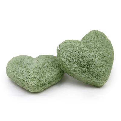 China Adult and hot sale 100% Bebevisa baby heart shape natural face green tea konjac cleansing sponge for sale