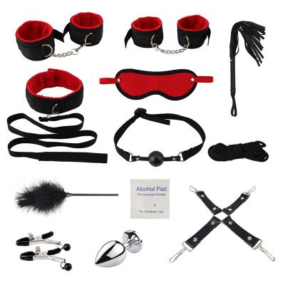 China 12 Pcs High Quality Exotic Accessories Leather Sex Bondage Gear Sets Handcuffs Whip Rope Nipple Clip Lingerie For Adult SM Game for sale