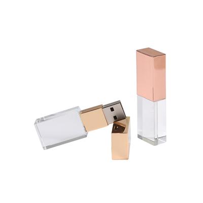 China Metal personalize rose gold 32gb 16gb 8gb metal crystal glass usb flash drive pendrive led light for sale