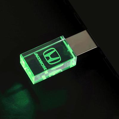 China Custom Rectangle Logo Crystal USB Stick 3.0 Crystal USB Flash Drive 32gb 64gb 128gb 3.0 USB Flash Memory With Led Light for sale