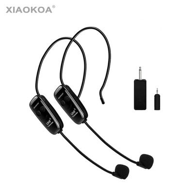 China Headset Microphone XIAOKOA Dual Wireless Receiver 2 Headset And Handheld UHF Headset Microphone 1 In 1 Rechargeable For Voice Teaching Amplifier for sale