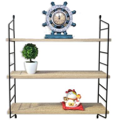 China Easy Assembly Removable Folding Iron Metal Stock MDF Hanging Wooden Decorative Wall Shelf for sale