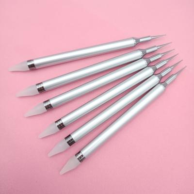 China Double Wax Nail Art Dotting Wax Pen Rhinestone Picker Pencil Tool Silver Finished for sale