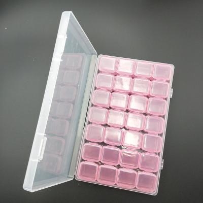 China Decorative Pearl Diamond Jewelry Storage 28 Grids Pink Diamond Painting Plastic Nail Bead Storage Box Containers for sale