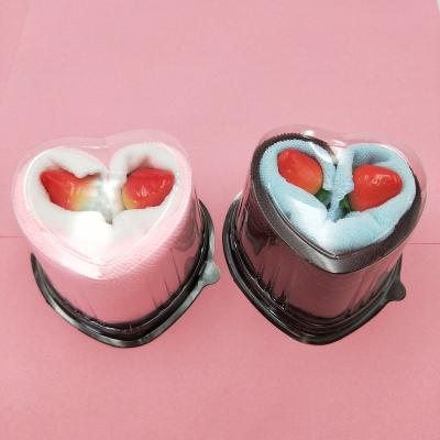 China Promotation Strawberry Love Heart Kid Safe Cake Shaped Microfiber Festival Gift Towel for sale