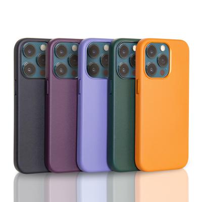 China Original Prime Layer Genuine Leather Phone Case Metal Ring Official Shockproof Single Leather Camera For iphone 13 pro max for sale