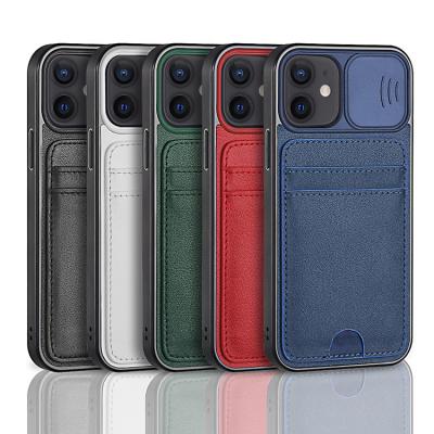 China 2022 hot sale luxury shockproof wallet case real leather phone case with card holder for iphone 13 with lens protection for sale