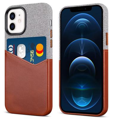 China Fabric Card Clip Phone Case Card Holder Designer Shockproof Handmade Leather Phone Case for iphone 13 pro max for sale