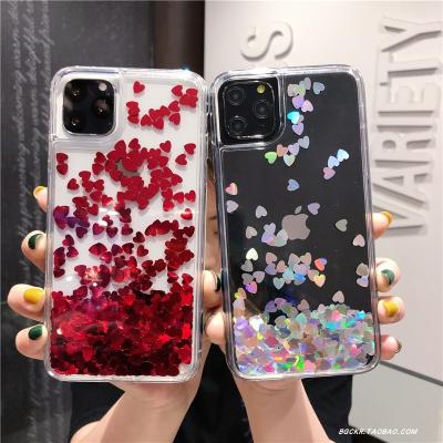 China Quicksand Love Waterproof Transparent Liquid Sequins for iPhone case PC tpu phone case for iphone 13 pro max for sale