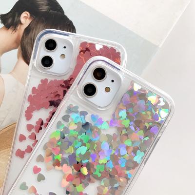 China Love Waterproof Transparent Glitter Phone Case TPU+PC Liquid Quicksand Phone Case For iphone 13 pro max for sale