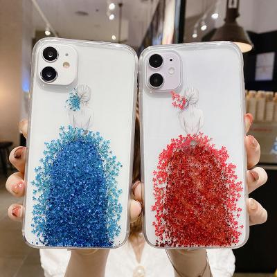 China New Creative Waterproof Glitter Girl Wedding Dress PC Designer Phone Transparent Shape TPU Phone Case For iphone 13 pro max for sale