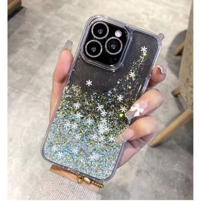 China Snowflake Phone Case Glitter Waterproof Clear Sequin Airbag Shockproof Phone Case With Package For iphone 13 pro max for sale