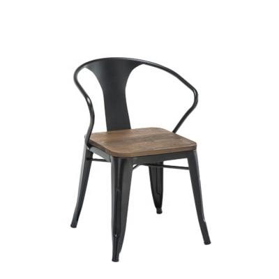 China Best Industrial Outdoor Metal Bucket Chair in Powder Coating with Wood Cushion, Vintage Metal Bar Chair for sale