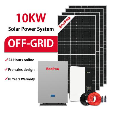 China Beepow Wholesale Price Home Single Phase Off Grid 10Kw Complete Solar Power System For Home Storage for sale