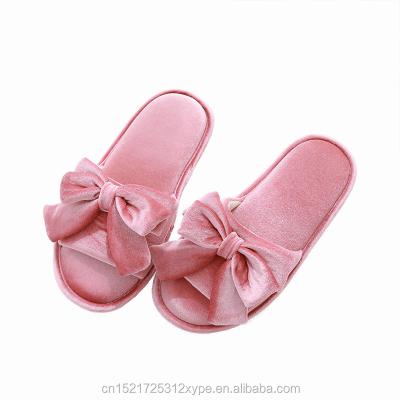 China Fashion Trend OEM Winter Bowknot Slippers Super Soft Plush Open-toed Indoor Bedroom For Women for sale