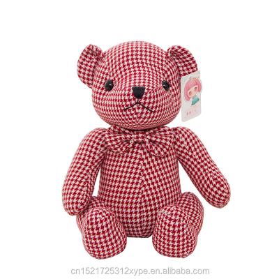 China Custom Plush Stuffed Plush Grid Fabric Teddy Bear Toy With Bow for sale