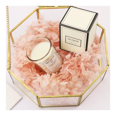 China Cute Scented Christmas Gift D5*H6 Custom Design Packaging Gold Blocking Scented Soy Glass Wax Jar Candle for sale