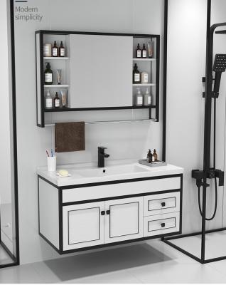 China Modern White Bathroom Cabinet Bathroom Vanity With Aluminum Sink And Mirror Cabinet Bathroom for sale