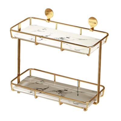 China Two Layers Dressing Table Mirror Serving Tray Luxury Perfume Mirror Shelf Bathroom Cabinet Decorative Gold Decorative Trays for sale