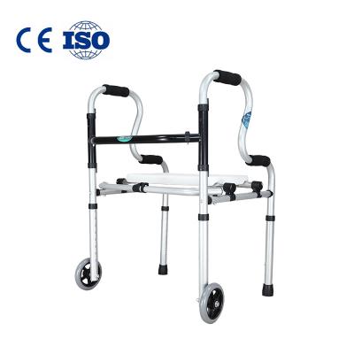 China Stainless Steel Adult Height Adjustable Walkers Folding Walking Aid Walker With Wheel For Disabled for sale