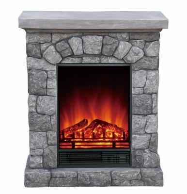 China Contemporary Electric Fireplace Mantel Faux Stone Artificial Stone Stone Surrounds Electric Heater Flame Decoration for sale