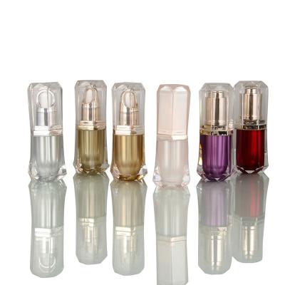 China 15g 30g 50g Clear Acrylic Cosmetic Plastic Bottle Dropper Packaging Bottle With Gold Lid Skin Care Nail Polish Bottle for sale