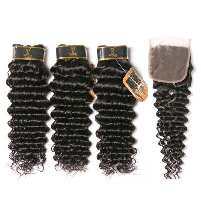 China Deep Wave Halo Hair Extensions Peruvian Deep Wave Hair Bundles With Closure for sale