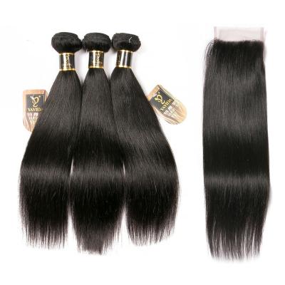 China Straight Free Shipping Brazilian Hair Weaves Straight 3 Bundles With Lace Closure for sale