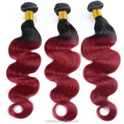 China Brazilian Body Wave Ombre Hair Extensions Virgin Hair Body Wave T1B/Burgundy Hair Colored Two Tone for sale