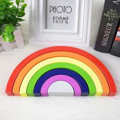 China Building Blocks Toy Montessori Building Blocks Kids DIY 3d Educational Rainbow Colorful Wooden Stacker Blocks Balance Puzzle for sale