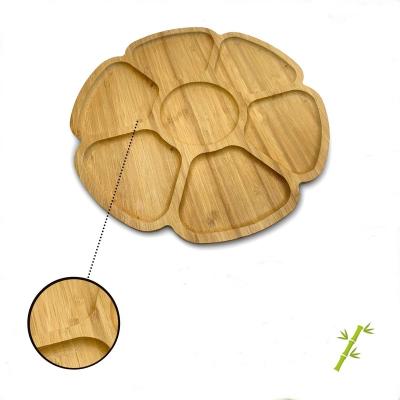 China Custom Home Nuts Tray Table Bamboo Serving Tray Kitchenware Addreen Flower Shape Dish Snack Candy Cane Six for sale