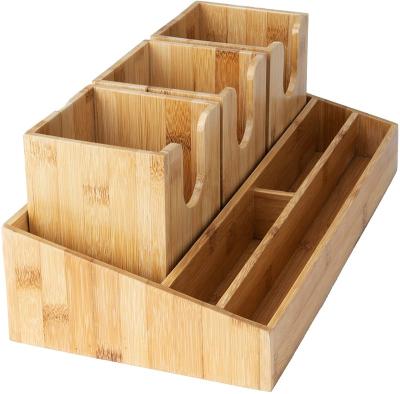 China Addreen 6 Compartments Bamboo Coffee Storage Condiment Storage Rack Coffee Accessories Tray Holder for sale