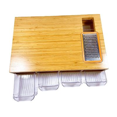 China Addreen Large Sustainable Bamboo Cutting Board with Bamboo Trays/Bamboo Container and Bamboo Lids Bamboo Drawers for sale