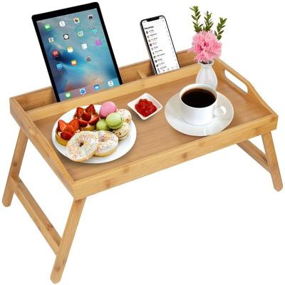 China Kitchenware Addreen Bamboo Serving Trays With With Handles Folding Legs, Kitchen Serving Bed Table Tray for sale