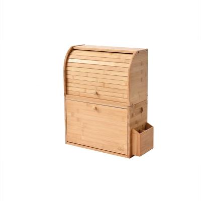 China Addreen Eco-Friendly 2 Tier Bamboo Bread Box, Double Bread Box With Bamboo Lid, Large Wooden Storage for sale