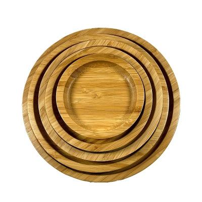 China Nature Sustainable Home Disposable Bamboo Dish Serving Trays Round Bamboo Food Serving Dish for sale