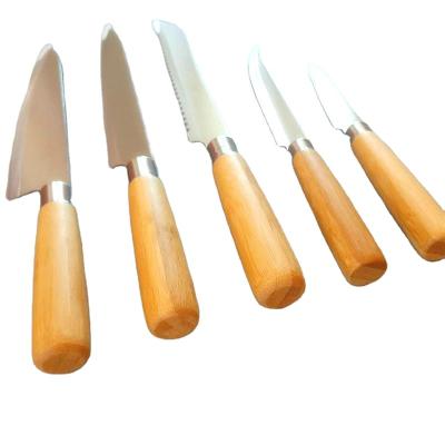 China Custom Viable Custom Logo Wooden Bamboo Handle Cheese Handle Simple Japanese Wooden Kitchen Knife Set for sale