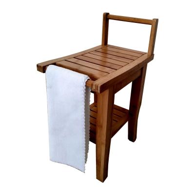 China Addreen Shower Bench 2-Tier Sustainable Storage Shelf Bamboo Shower Bench Bath Stool Applicable To Bathroom Or Living Room for sale