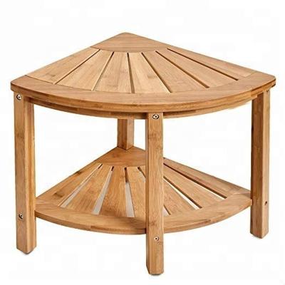 China Sustainable Fully Assembled Bamboo Wooden Corner Bath Table Stool for sale