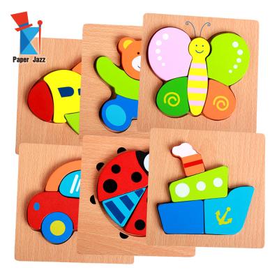 China Eco-friendly educational wooden animal jigsaw puzzle toys diy wooden jigsaw puzzles for toddlers for sale