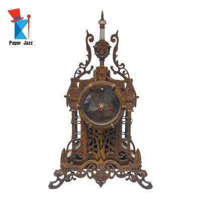 China Classic DIY TOY Home Decoration Laser Cut Belfry Shape Puzzle DIY 3D Desktop Wooden Clock For Adults For Kids for sale