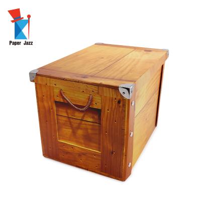 China Sustainable Natural Wood Pattern Decorative Folding Paper Box With Cotton Handles Cardboard Custom Storage Box Easy To Carry for sale