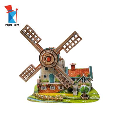 China Come in Flat Customized Children's Toys Music Box Paper Mosaic in Dutch Windmill House for sale