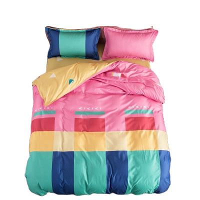 China New Cheap Rainbow Color 4pcs Double King Size Bed Sheet Duvet Cover Bedding Set From Nantong Factory Nondisposable for sale