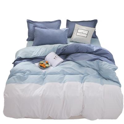 China Cheap Blue Queen 4pcs King Size Bed Sheet Duvet Cover Bedding Set From Nantong Factory Nondisposable for sale