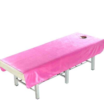 China Flannel Coral Fleece Solid Purple Pink Super Soft Nondisposable Spa Massage Sheet For Massage Table Bed for sale